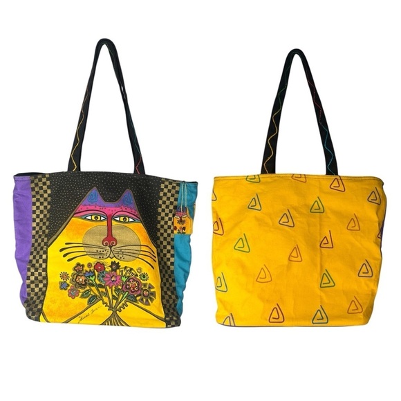 Vintage Laurel Burch Cat With Bouquet of Flowers Tote Bag - Picture 1 of 9